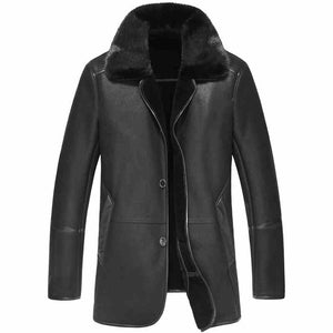 New Arrival Plus Size Wool Lining Genuine Leather Man Jacket Loose Turn Down Collar Sheepskin Mens Coat Mink Fur Collar Abrigos