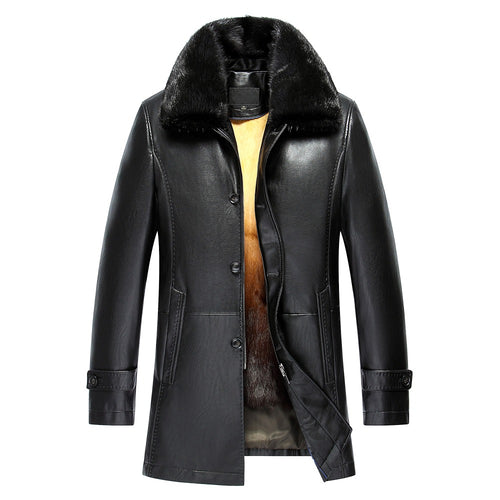 Winter New Long Mink Collar Leather Jacket Fur Men Warm Detachable Liner Winter Jacket Men Fur Winter