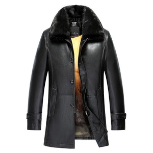 Winter New Long Mink Collar Leather Jacket Fur Men Warm Detachable Liner Winter Jacket Men Fur Winter