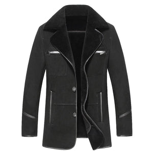 Russian Winter Thick Leather Garment Business Casual Leather Jacket Lapel Cashmere Lined High Quality Warm leather Coat Big size