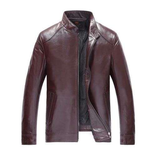 100% genuine leather jacket men red soft sheepskin  jacket  fashion genunie leather jacket/coat men
