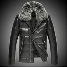 Sheep leather motorcycle real leather men down jacket fox fur collar short Slim plus size leather jacket male warm parkas MZ1150