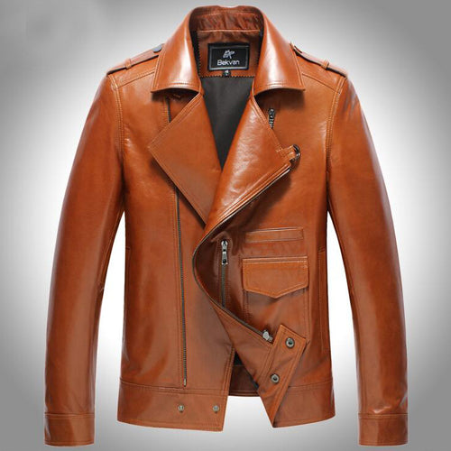 2017 New Men Zipper Motorcycle Jacket Fashion Casual Genuine Leather Natural Sheepskin Jackets G0010