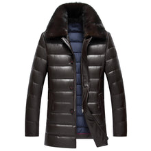 Winter Middle-aged men lapel leather thick water mink collar PU leather down jacket male long paragraph solid color coat MZ1180
