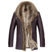 Men's Leather Jacket Lambs Wool Genuine Leather Jacket Male Thick Raccoon Fur Collar Jaqueta Couro Masculino Plus Size  MZ1105