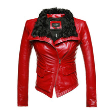 New Luxury Autumen Winter Women Genuine Fur Leather Jackets Lady Sheepskin Motorcycle Red Black Coat Outerwear Hot Sale