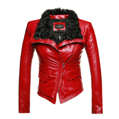 New Luxury Autumen Winter Women Genuine Fur Leather Jackets Lady Sheepskin Motorcycle Red Black Coat Outerwear Hot Sale