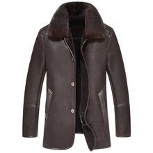 New Arrival Plus Size Wool Lining Genuine Leather Man Jacket Loose Turn Down Collar Sheepskin Mens Coat Mink Fur Collar Abrigos