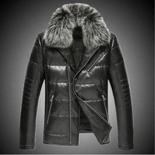 Sheep leather motorcycle real leather men down jacket fox fur collar short Slim plus size leather jacket male warm parkas MZ1150