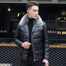 Sheep leather motorcycle real leather men down jacket fox fur collar short Slim plus size leather jacket male warm parkas MZ1150