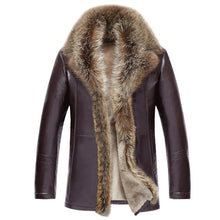 Men's Leather Jacket Lambs Wool Genuine Leather Jacket Male Thick Raccoon Fur Collar Jaqueta Couro Masculino Plus Size  MZ1105