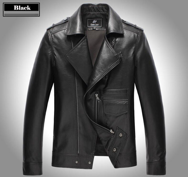 2017 New Men Zipper Motorcycle Jacket Fashion Casual Genuine Leather Natural Sheepskin Jackets G0010