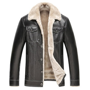 Fashion Men Leather Coat Winter Jacket Warm 2016 Brand Design Fur Thicken Turn-down Collar Leather Jacket Z2025-Euro
