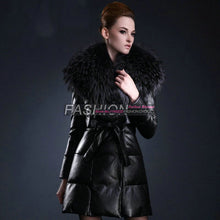 Free shipping  large raccoon fur collar female long thickening in down jacket coat  fashion women's warm genuine Leather coat