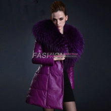 Free shipping  large raccoon fur collar female long thickening in down jacket coat  fashion women's warm genuine Leather coat