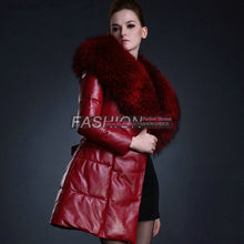 Free shipping  large raccoon fur collar female long thickening in down jacket coat  fashion women's warm genuine Leather coat