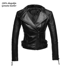 2017 New Autumen Winter Women 100% Real Leather Jackets Lady Genuine Cool Motorcycle Red Black Coat Outerwear Hot Sale