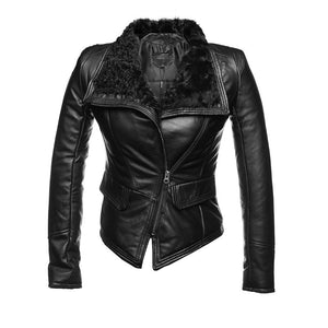 2017 New Fashion Women Winter Sheepskin + Sheep Fur Genuine Leather Jackets Lady Motorcycle Red Black Coat Outerwear Hot Sale