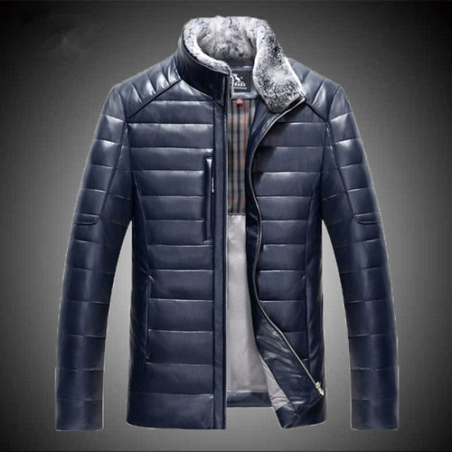 New real sheep leather men short style Slim stand collar leather down jacket male tide fashion outerwear solid color coat MZ1151