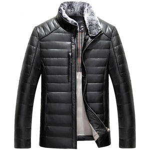 New real sheep leather men short style Slim stand collar leather down jacket male tide fashion outerwear solid color coat MZ1151