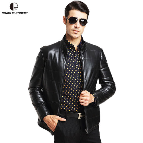 100% Sheepskin Genuine Leather Jacket Male 2016 Brand Men's Slim Causal Motorcycle Jacket jaqueta de couro masculina MC1673