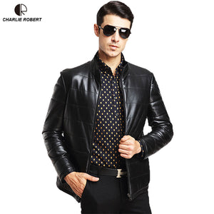 100% Sheepskin Genuine Leather Jacket Male 2016 Brand Men's Slim Causal Motorcycle Jacket jaqueta de couro masculina MC1673