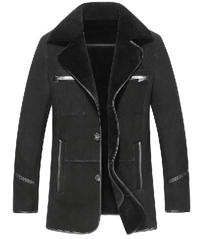 Russian Winter Thick Leather Garment Business Casual Leather Jacket Lapel Cashmere Lined High Quality Warm leather Coat Big size