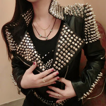 Luxury New 2016 Autumn fashion women rivet motorcycle PU faux leather spike studded jacket outerwear streetwear jackets