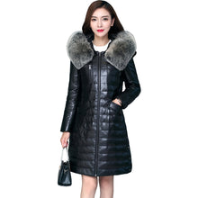 Luxury Genuine Sheepskin Leather Suede Down Parkas Coat Jacket Fox Fur Hoody Autumn Winter Women Warm Outerwear Coats