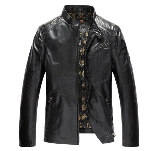 Brand Mens Genuine Leather Jackets 100% Goatskin Black M-4XL Spring Leather & Suede Men Genuine Leather Jaket Coats