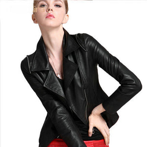 Free shipping Genuine Leather  jacket Ladies leather jacket Short Locomotive leather coat slim black sheepskin jacket