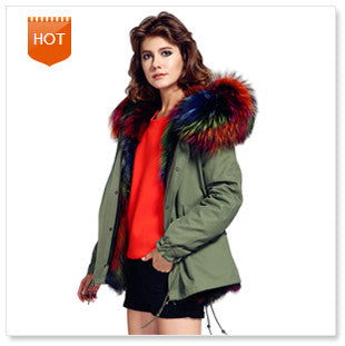 fur collar hooded long coat parka