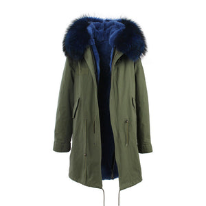 fur collar hooded long coat parka