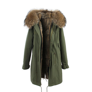 fur collar hooded long coat parka