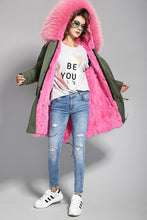 fur collar hooded long coat parka