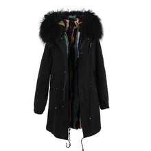 fur collar hooded long coat parka