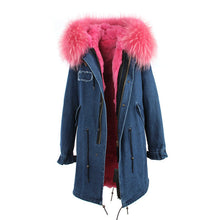 fur collar hooded long coat parka