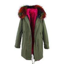 fur collar hooded long coat parka
