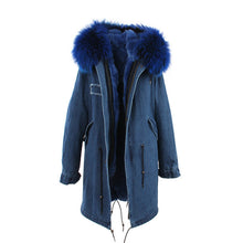 fur collar hooded long coat parka