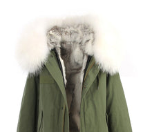fur collar hooded long coat parka