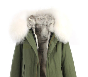fur collar hooded long coat parka