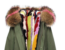 fur collar hooded long coat parka