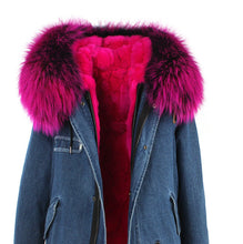 fur collar hooded long coat parka