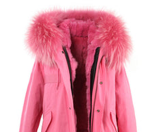 fur collar hooded long coat parka