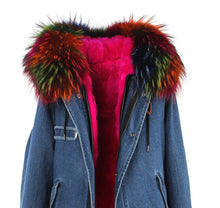 fur collar hooded long coat parka