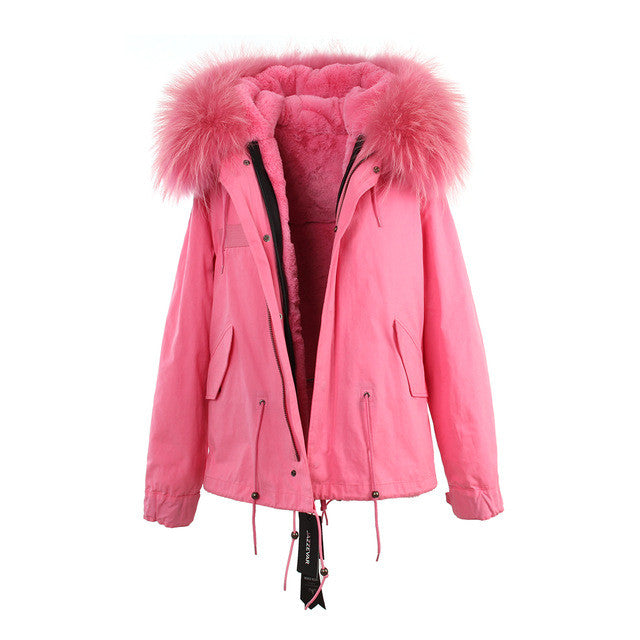 winter  raccoon fur collar hooded coat parkas jacket