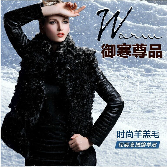 Free shipping lady's winter warm leather padded jacket, lamb fur long Cultivate  morality sheep skin coat, leather fur coat