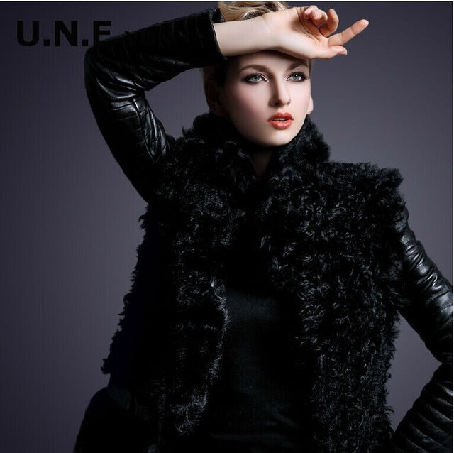 Free shipping lady's winter warm leather padded jacket, lamb fur long Cultivate  morality sheep skin coat, leather fur coat