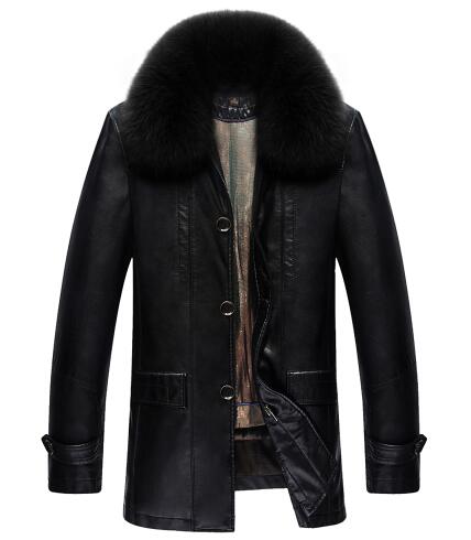 2016 New men suede jacket winter warm men's leather jackets and coats PU leather jacket men long winter jacket with fur collar