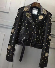 New Rivet Genuine Leather Jacket Women Winter Real Sheepskin Leather Jacket Women Punk Rock Motorcycle Coat Ladies Female RL021